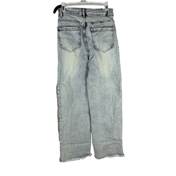 Blueb Collection Womens Light Denim Jeans With Rhinestone Fringe Size S - Picture 3 of 7